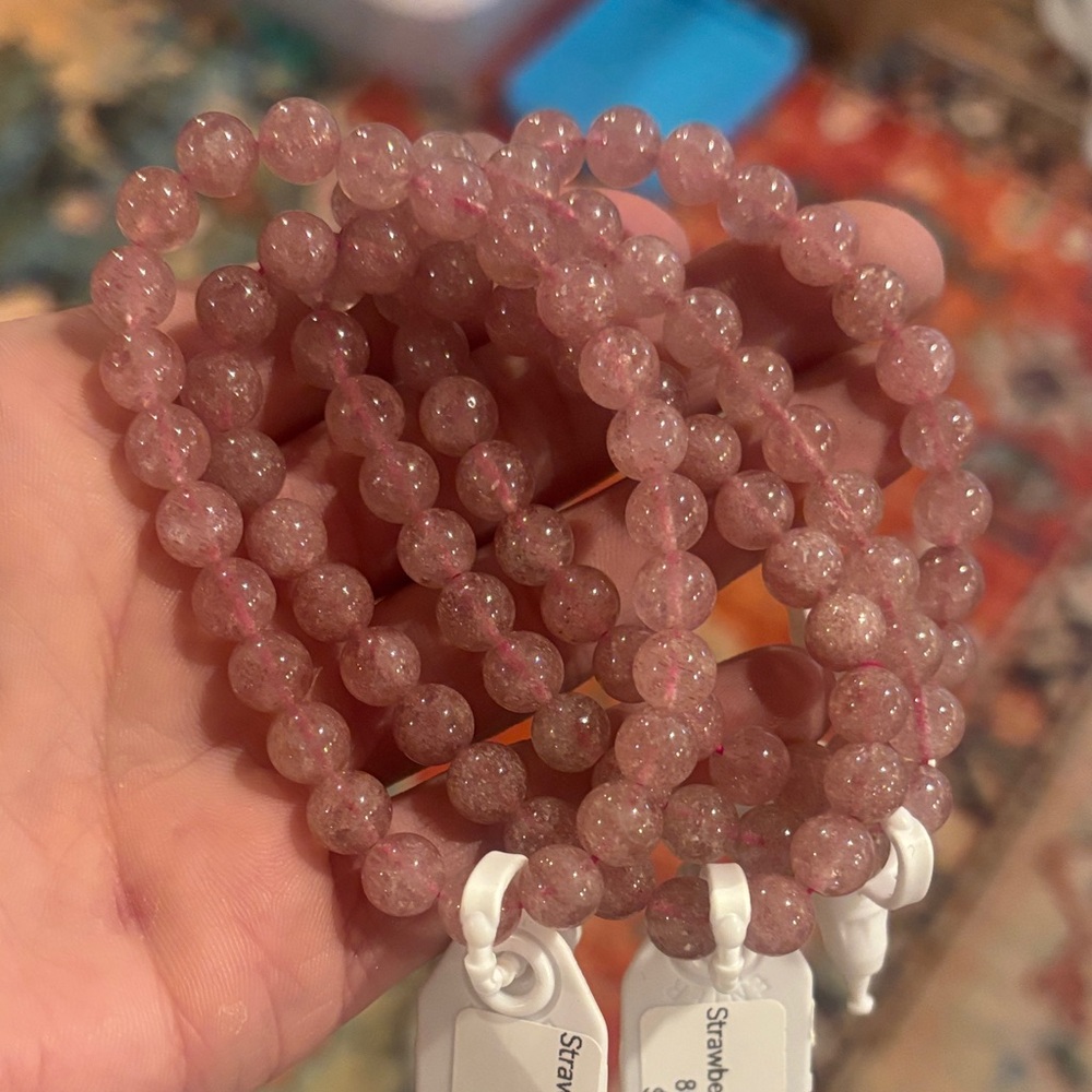 Strawberry rose quartz Elegant Pink Beaded Bracelet 8 mm